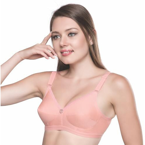 Trylo Women's Cotton T-Shirt Bra Women's Non-Wired Bra (Sarita_Peach_32C)