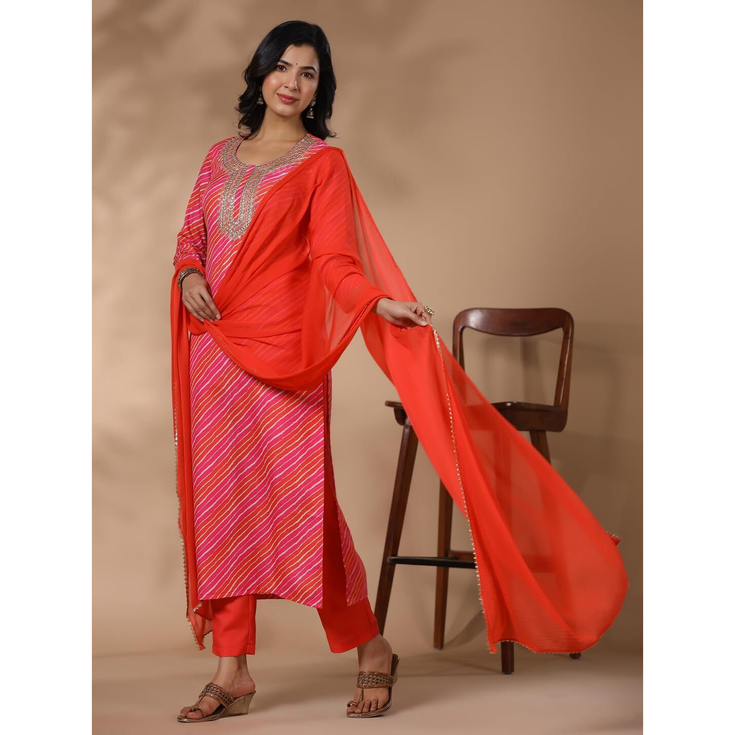 Gosriki Women's Rayon Blend Embroidered Straight Kurta With Pant & Dupatta (Nini-Multi-Nsw-Gs_L_Multi_Large) Multicolour