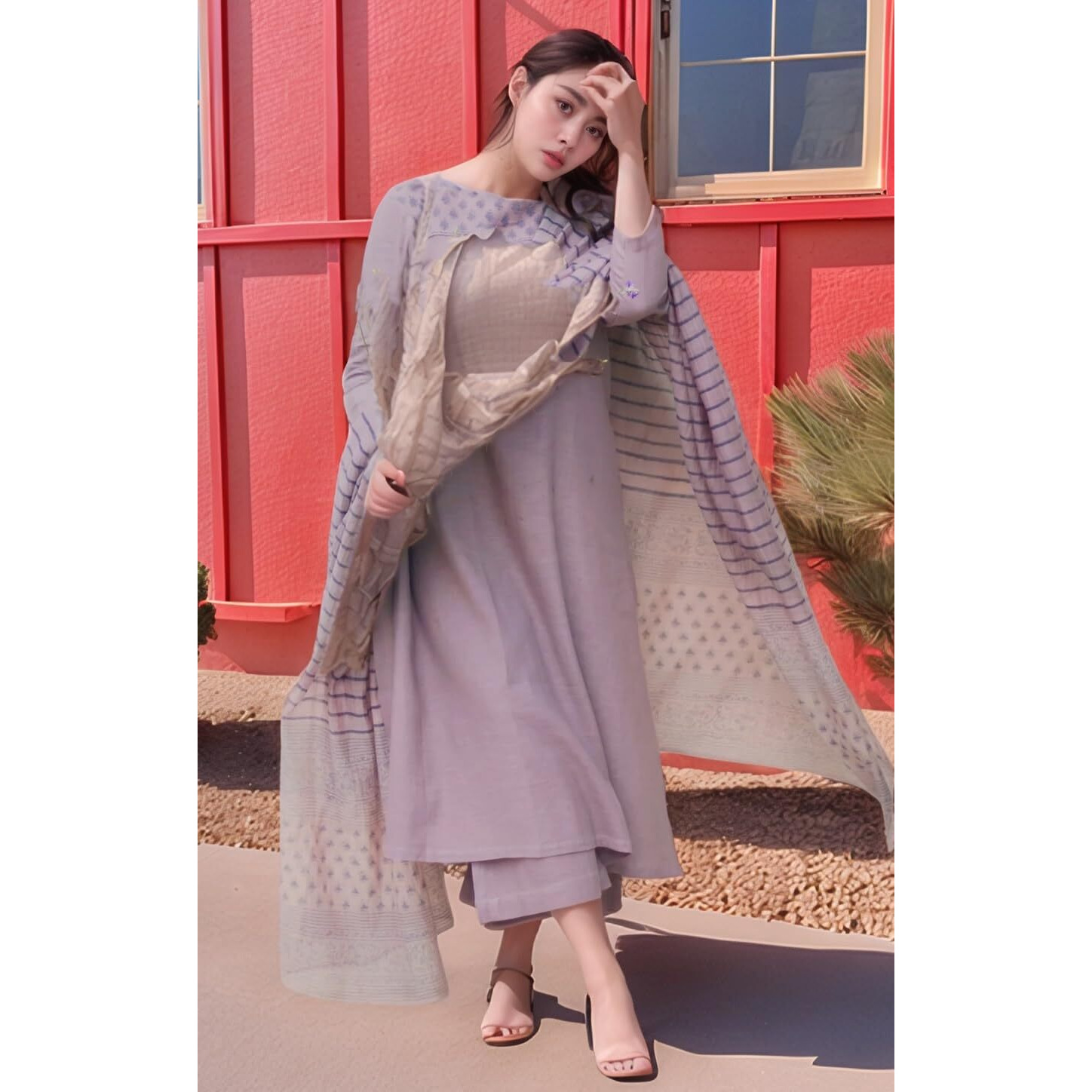 Gosriki Women's Rayon Viscose Printed Straight Kurta With Pant & Dupatta (Purika Purple-Vks01-Gs_M_Purple_Medium)