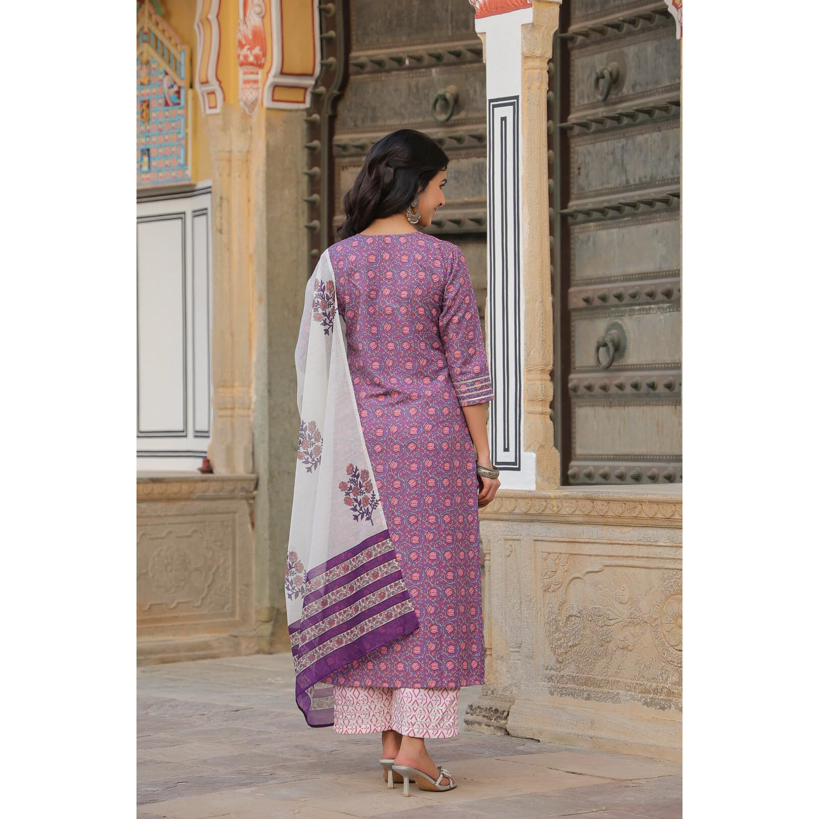 Gosriki Women's Cotton Blend Straight Printed Kurta With Pant & Dupatta (Blockbuster Multi-Nw-Gs_M_Multi_Medium) Multicolour