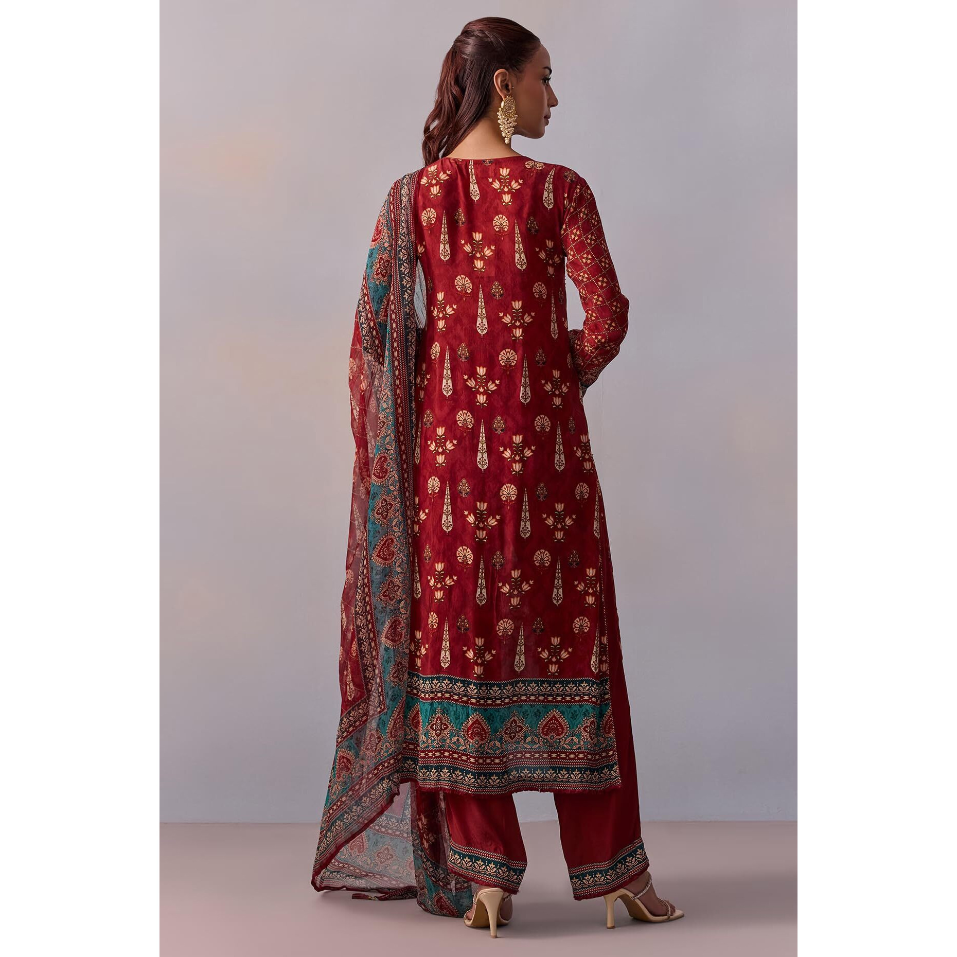 Gosriki Women's Rayon Viscose Straight Printed Kurta With Pant & Dupatta (Malta Red-Gs_Xxl_Red_Xx-Large)