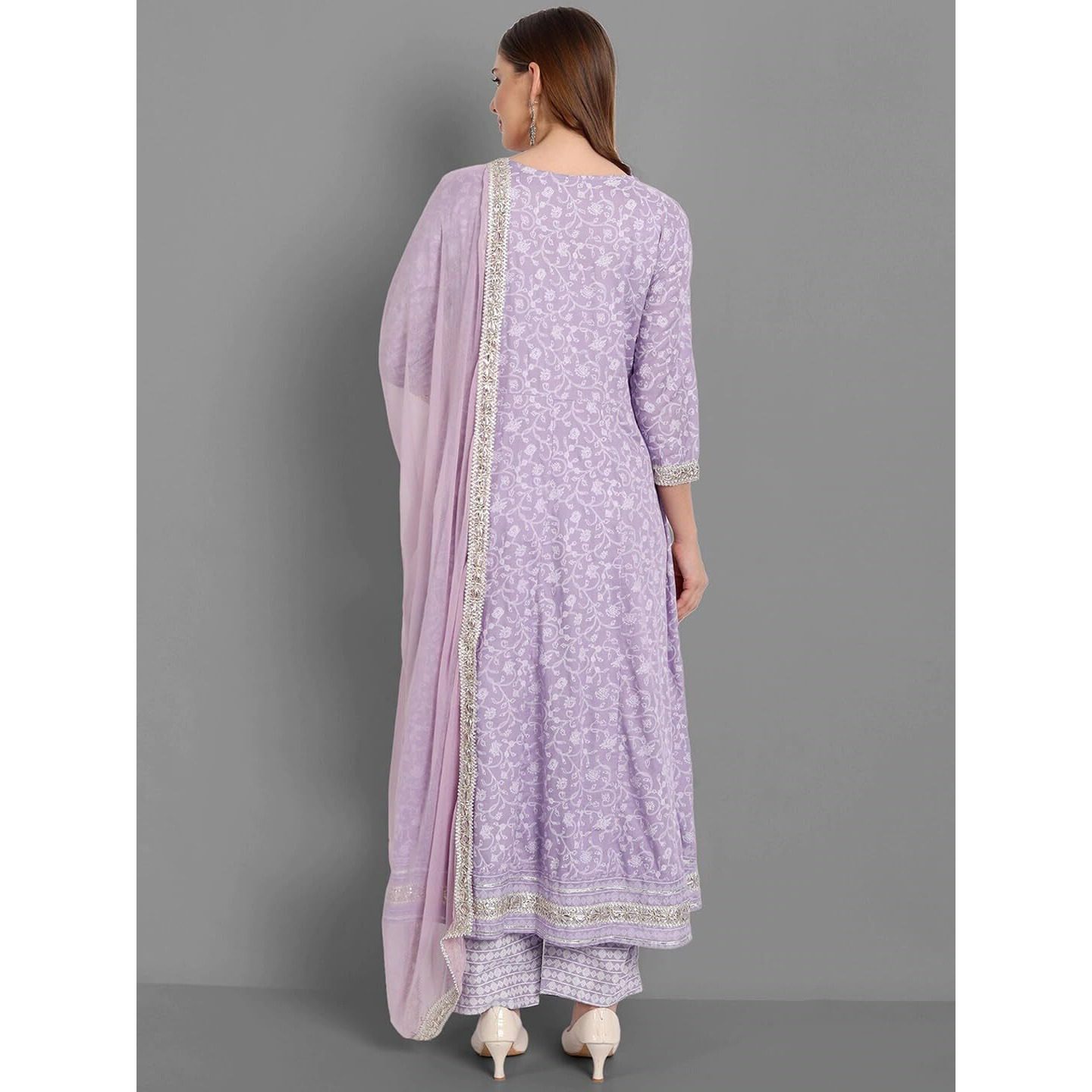 Gosriki Women's Cotton Blend Embroidered Anarkali Kurta With Pant & Dupatta (Hitmyn-Purple-Gs_Xxl_Purple_Xx-Large)