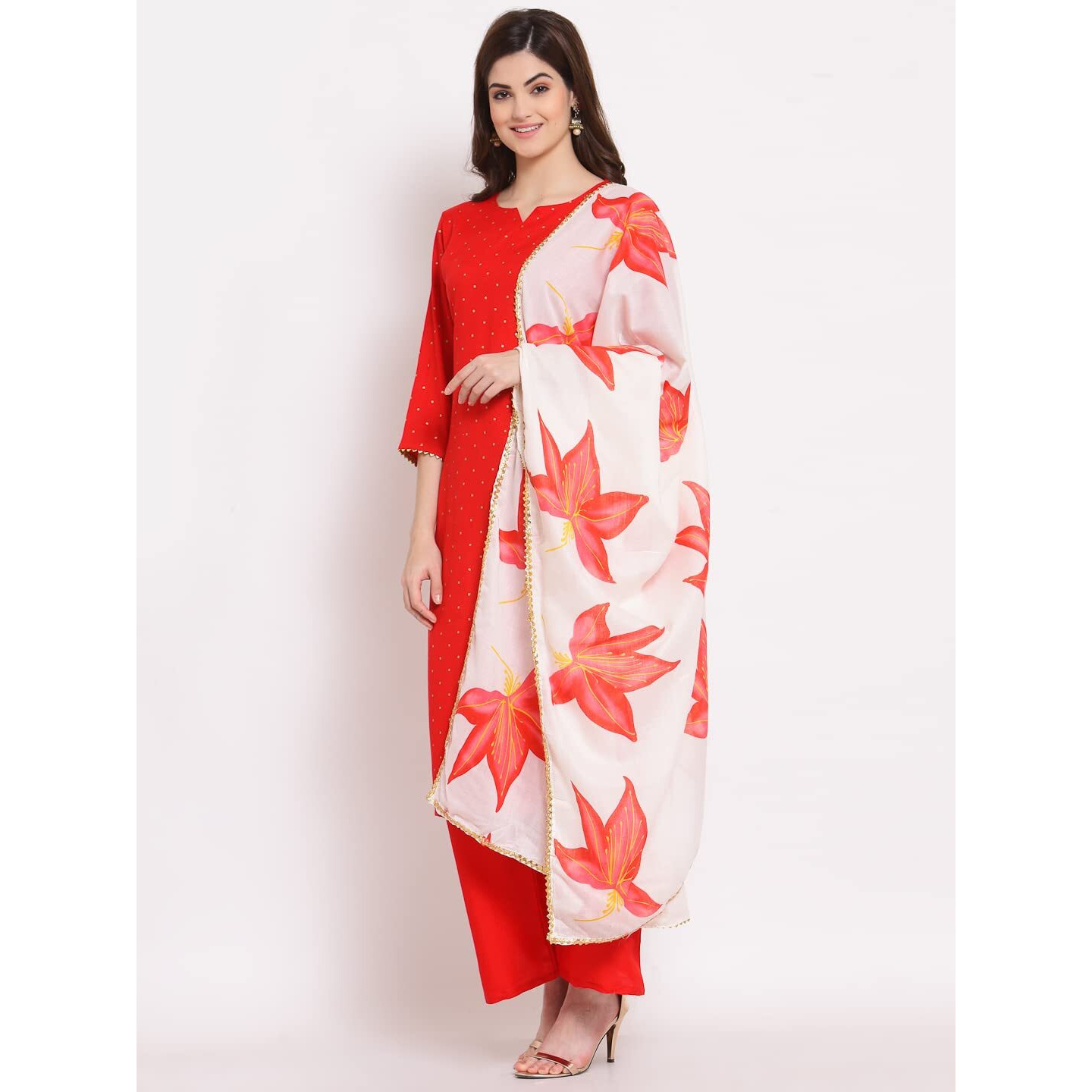 Gosriki Women's Rayon Straight Kurta With Palazzo & Dupatta (Kpzd-Cot-10026-Red_S-Go_Red_Small)