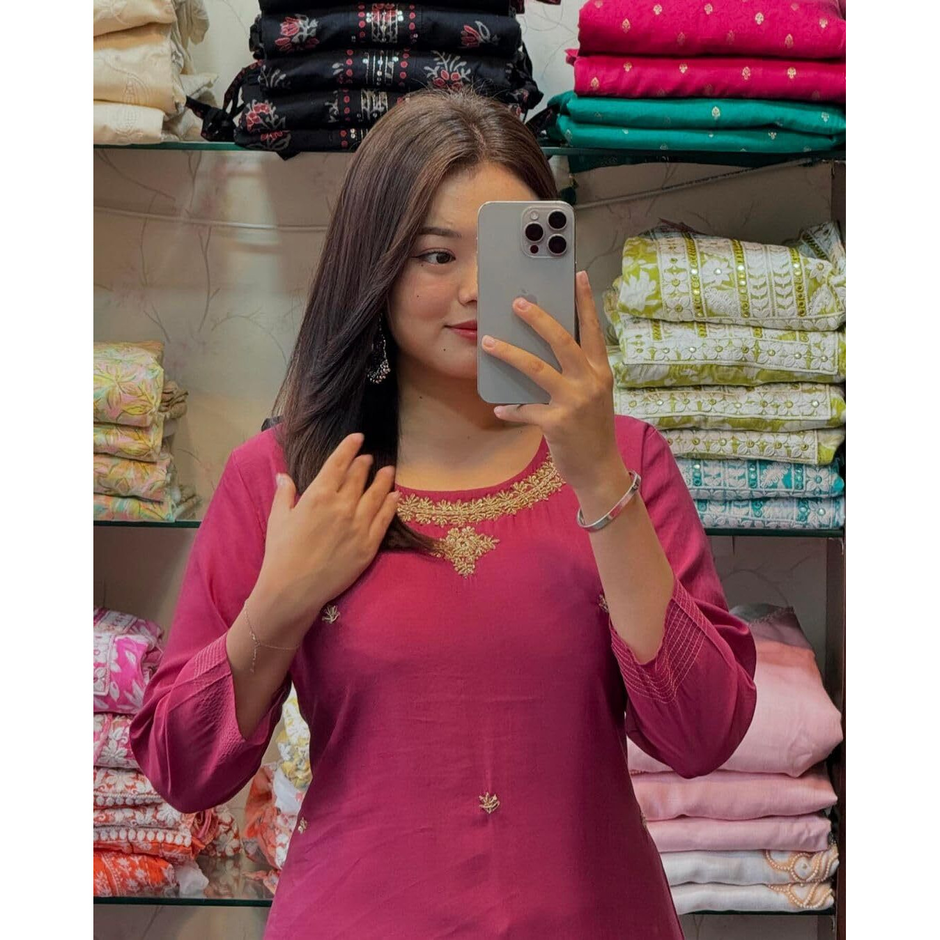 Gosriki Women's Rayon Blend Straight Embroidered Kurta With Pant (Bloom Pink-Gs_M_Pink_Medium)