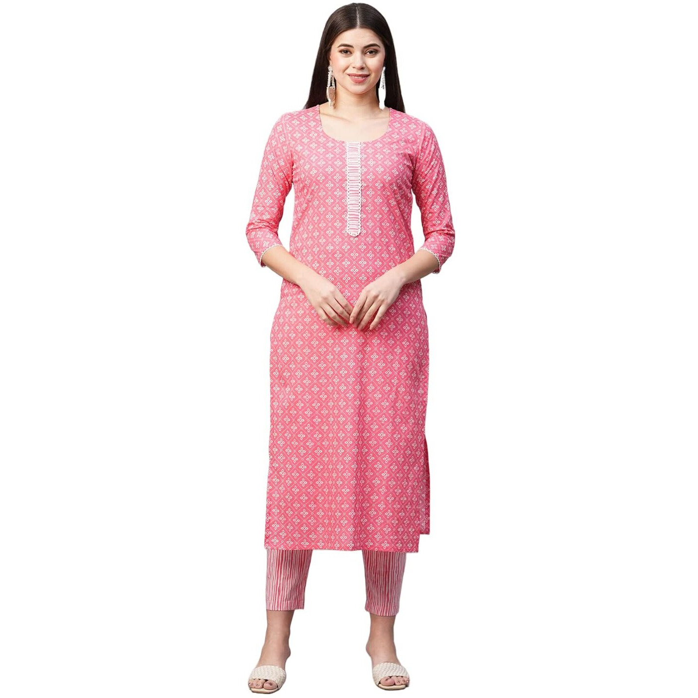 Gosriki Women's Cotton Blend Printed Straight Kurta With Pant (Tai Pink-Gs_3Xl_Pink_Xxx-Large)