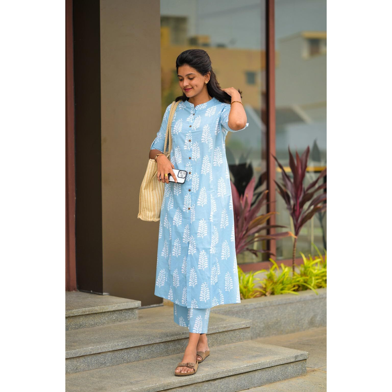 Gosriki Women's Rayon Viscose Straight Printed Kurta With Pant (Kopek Sky-Gs_Xxl_Sky Blue_Xx-Large)