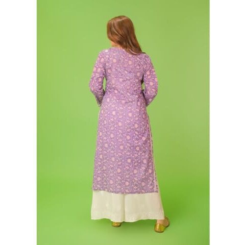 Gosriki Women's Rayon Blend Straight Chikankari Embroidered Kurta (Nakusha Purple-Gs_L_Purple_Large)