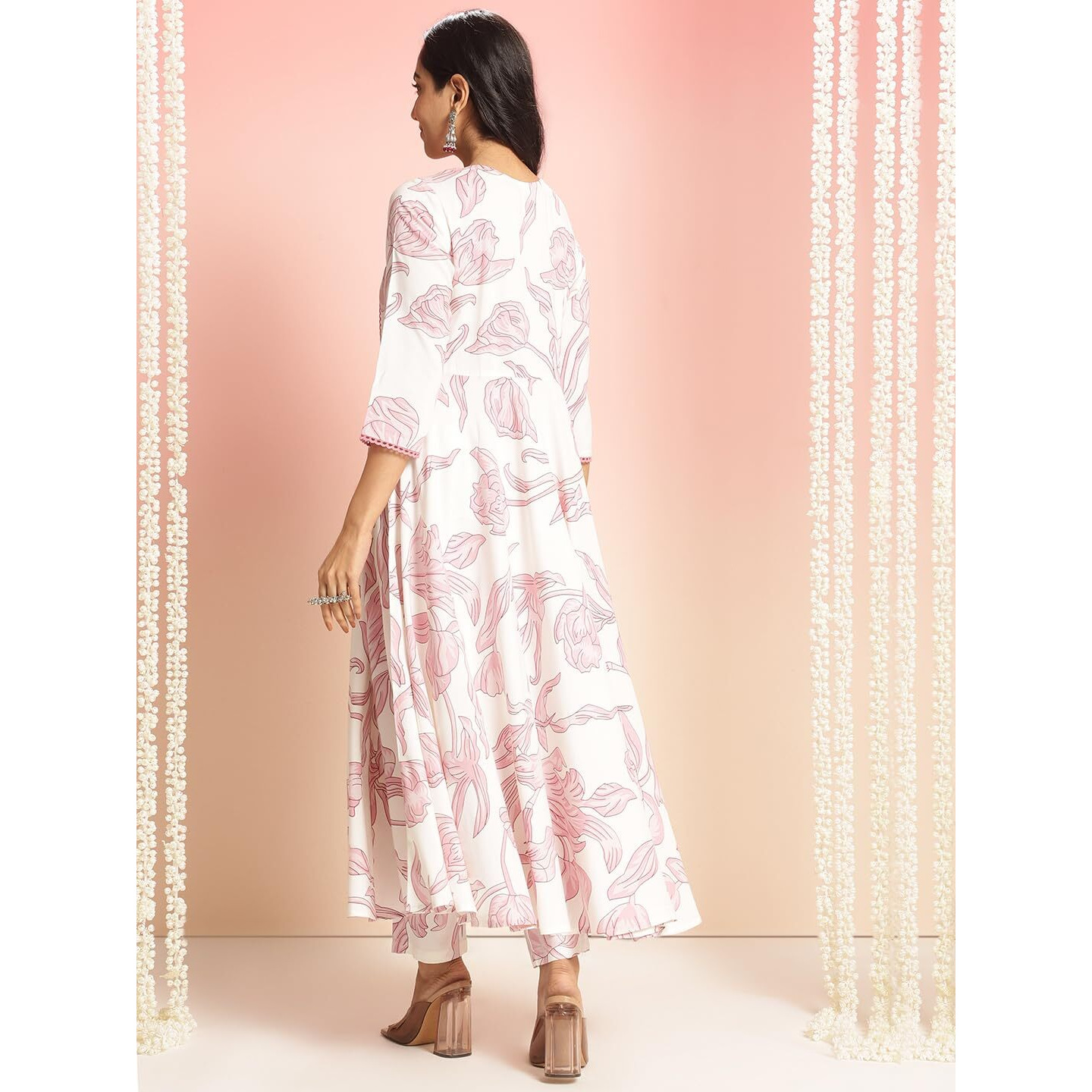 Gosriki Women's Rayon Viscose Anarkali Printed Kurta With Pant (Rishiva Cream-Gs_Xl_Cream_X-Large)