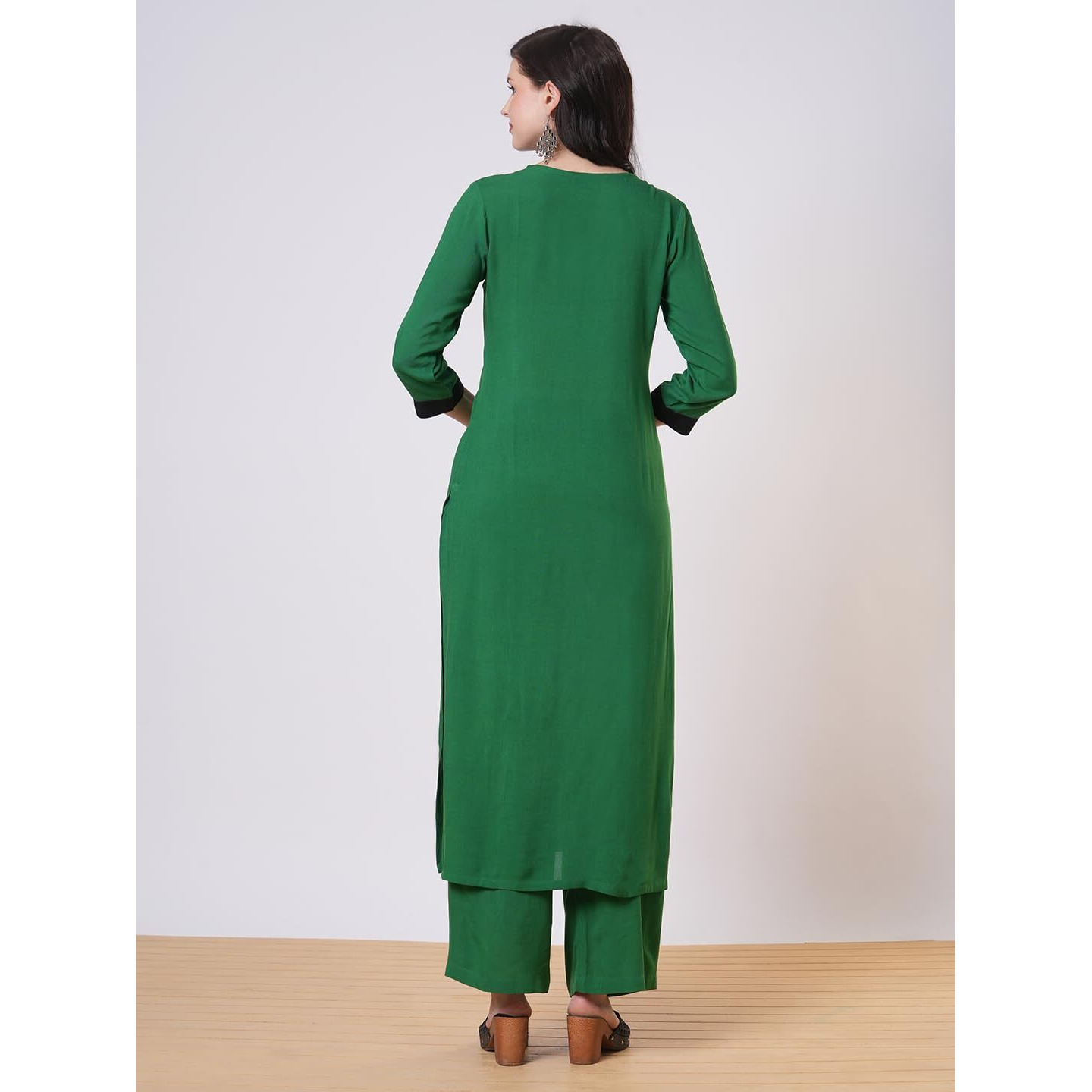Gosriki Women's Rayon Viscose Straight Solid Kurta With Palazzo (Papita Green-Vks01-Gs_L_Green_Large)