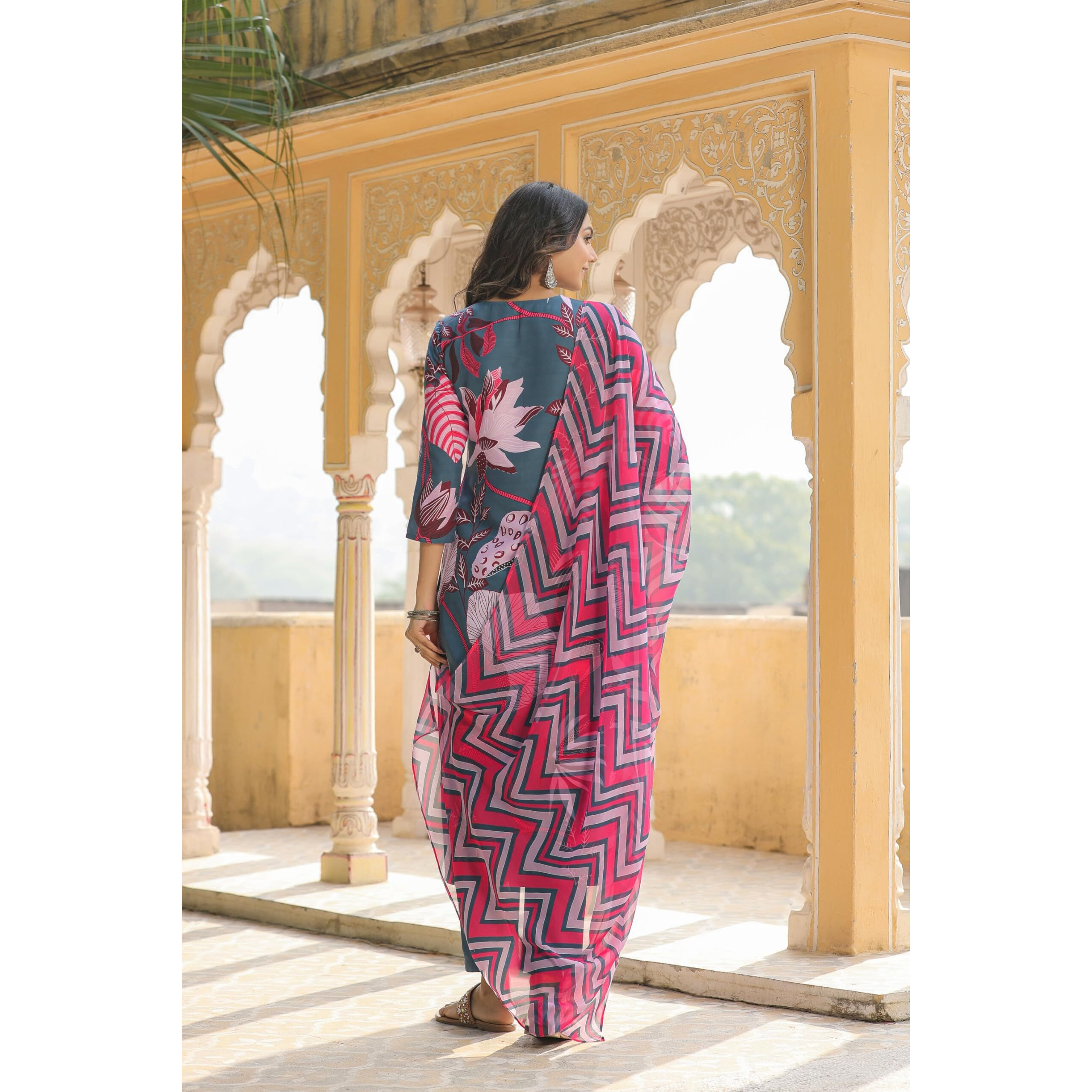 Gosriki Women's Cotton Blend Straight Printed Kurta With Pant & Dupatta (Sohini Grey-Gs_Xl_Grey_X-Large)