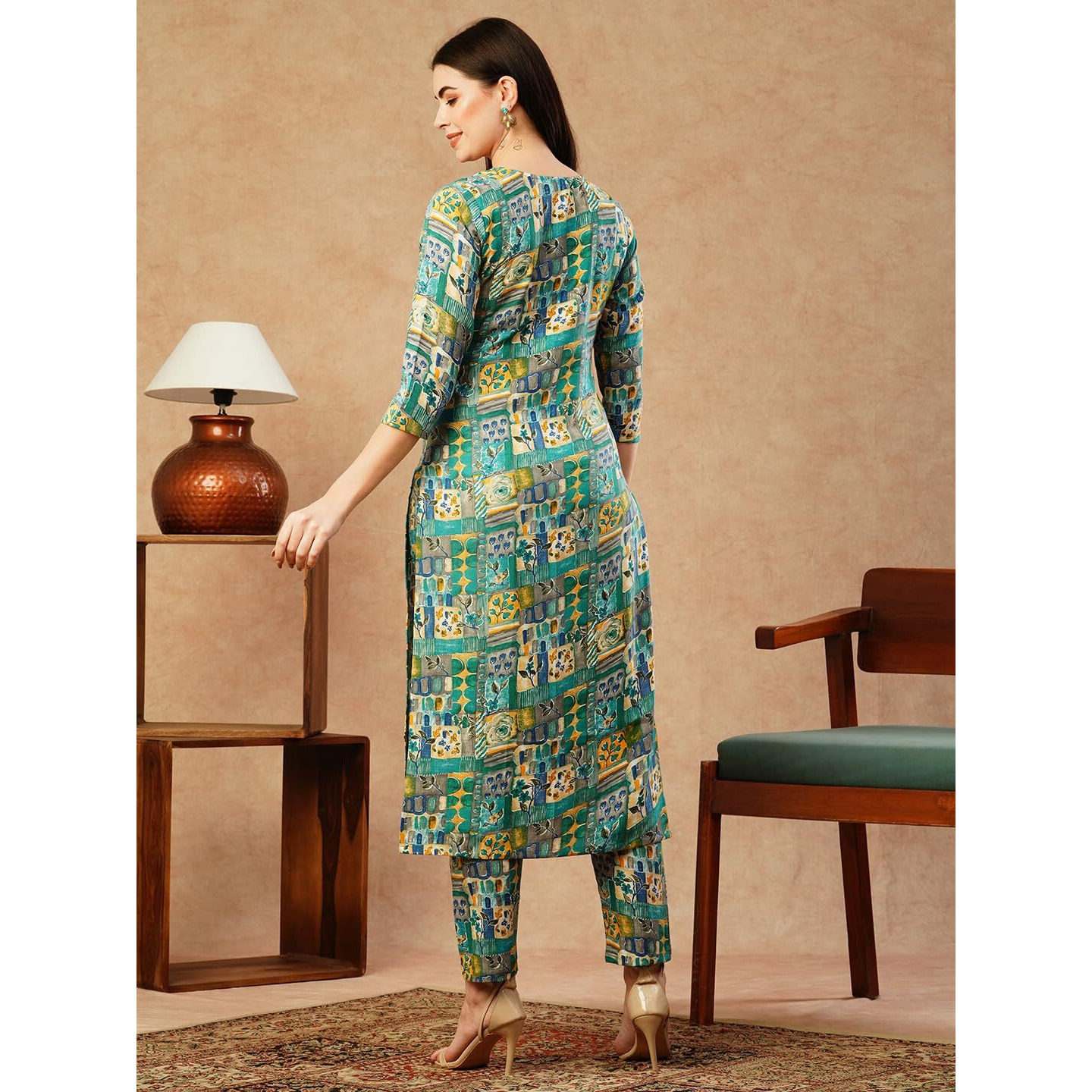 Gosriki Women's Cotton Blend Straight Printed Kurta With Pant (Ing 10 Blue-Gs_M_Blue_Medium)