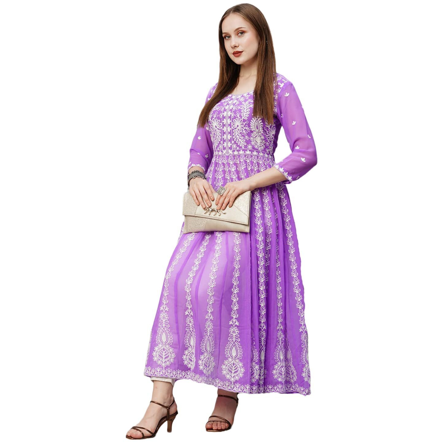 Gosriki Women's Georgette Chikankari Embroidered Anarkali Kurti (Kari Purple-Gs_S_Purple_Small)
