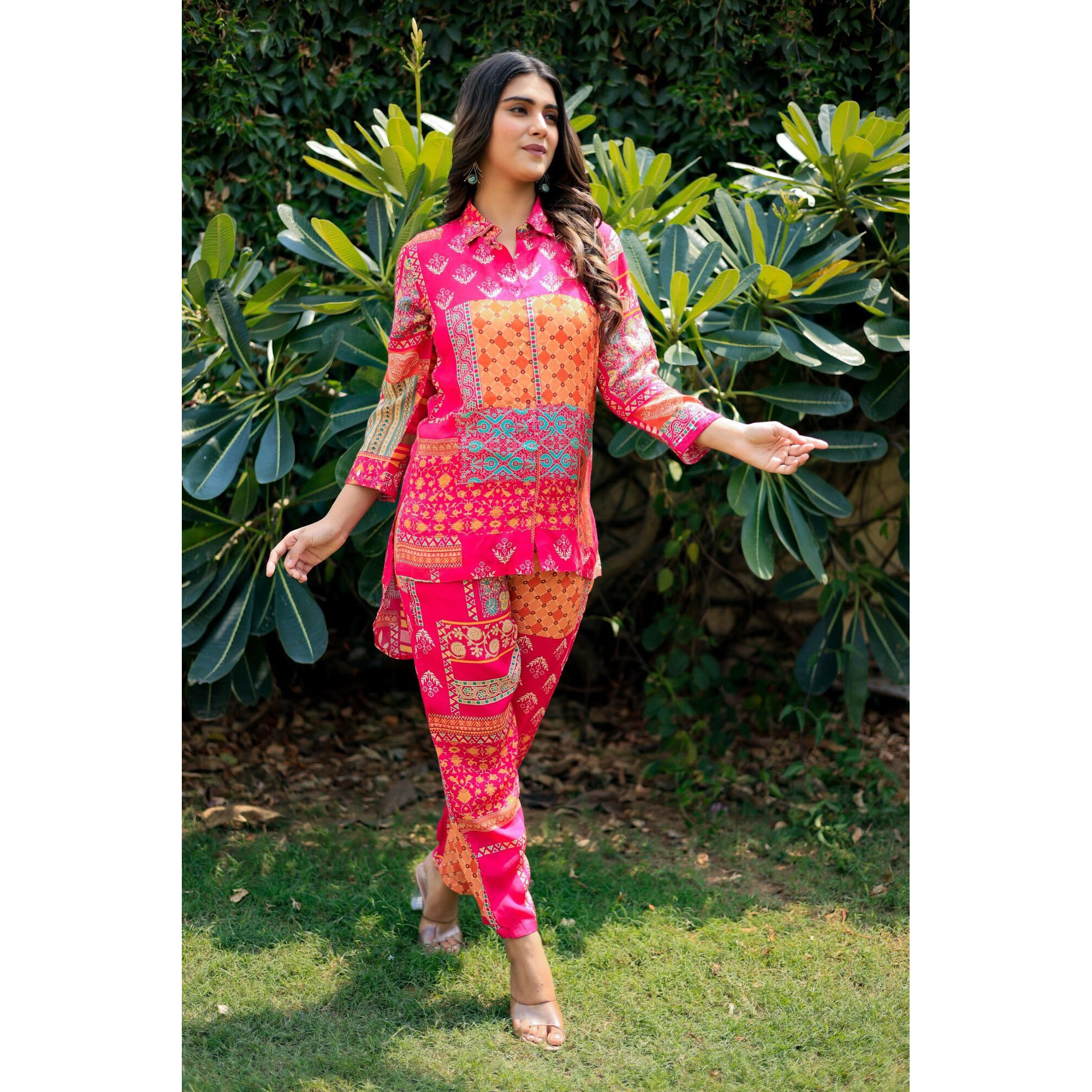 Gosriki Women's Cotton Blend Straight Floral Printed Co-Ord Set (Abc Cod Pink-Gs_S_Pink_Small)