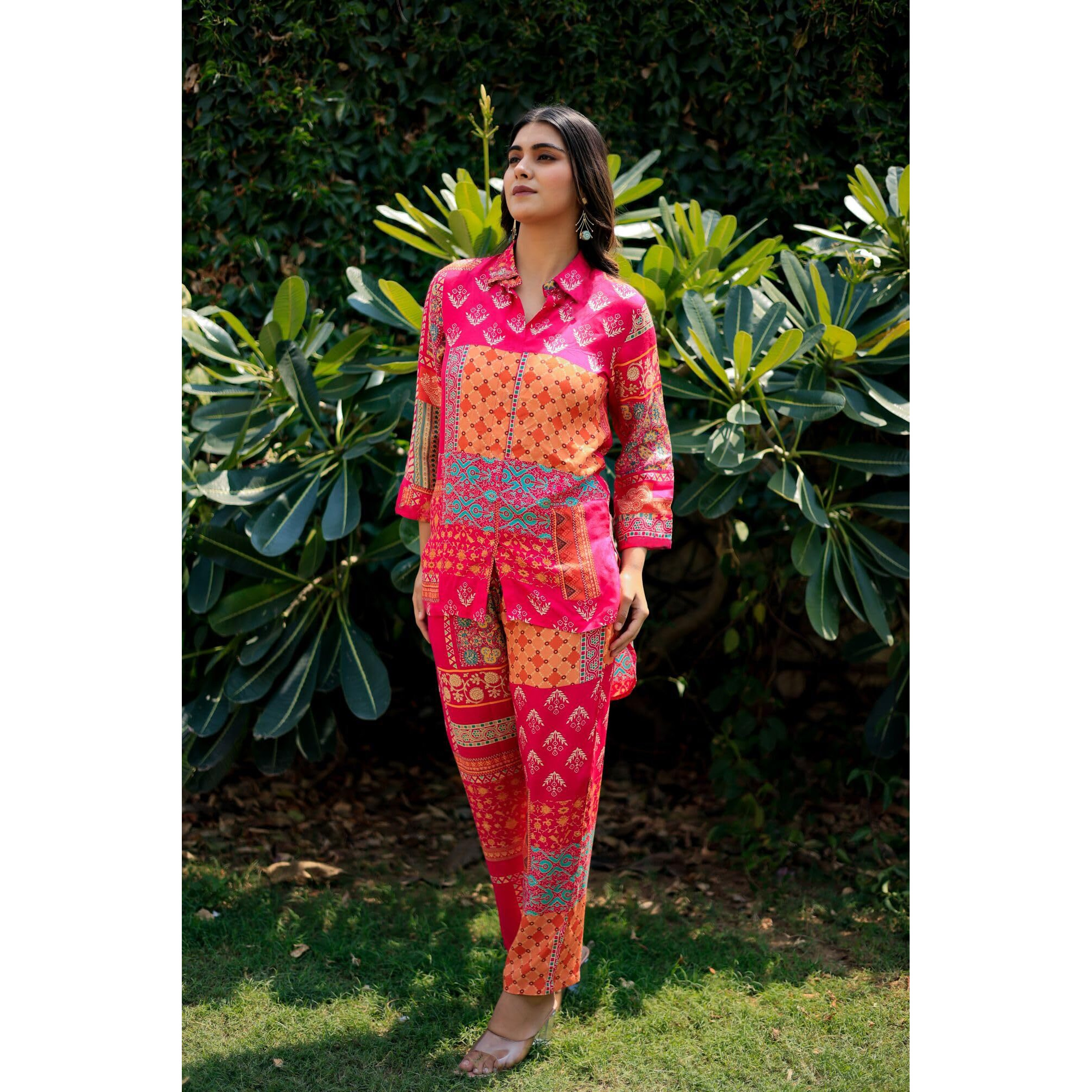 Gosriki Women's Cotton Blend Straight Floral Printed Co-Ord Set (Abc Cod Pink-Gs_S_Pink_Small)