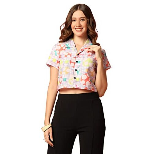 Toplot Women's Casual Printed Crop Top With Short Sleeve Pack Of 2 (Combo-5135-Mlt-Wht-Xs)