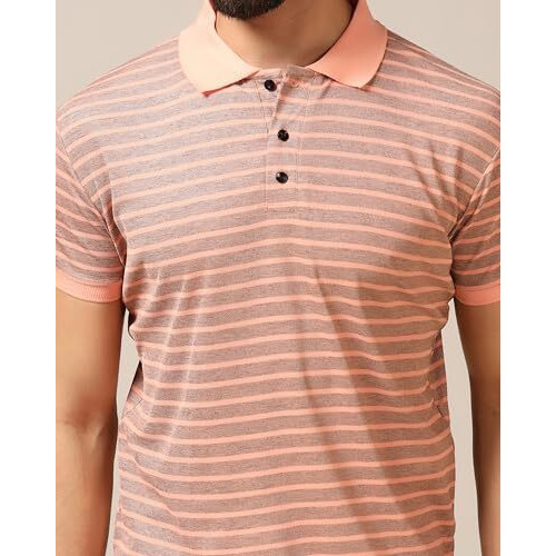 Toplot Men's Regular Fit Half Sleeve Casual Polo T-Shirt (Lining-Polo-5166-Peach-L)
