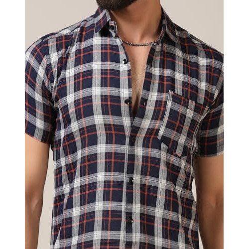 Toplot Men's Regular Fit Casual Shirt Checks Design With Spread Collar & Half Sleeves (Chex-Shirt-5177-White-Xl)
