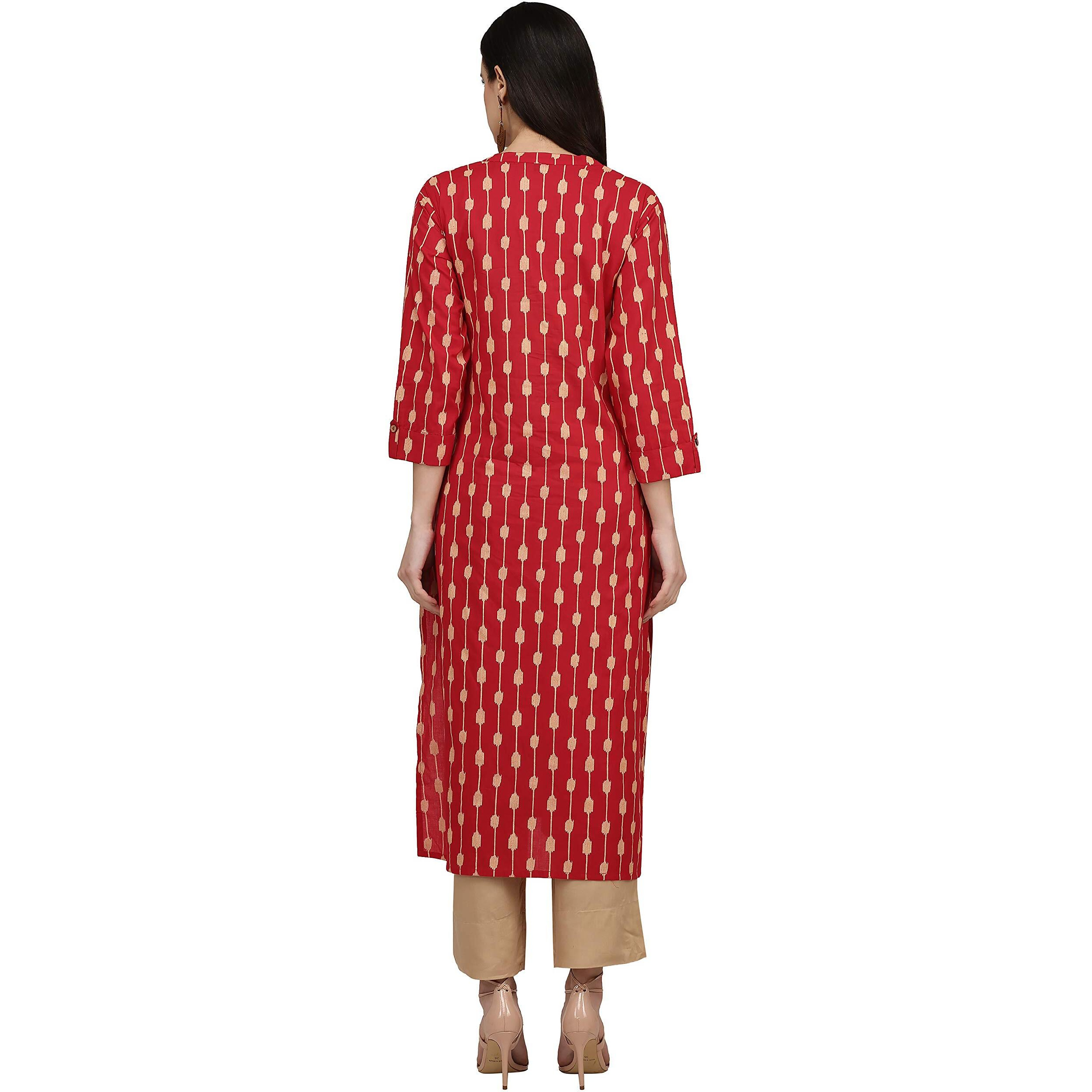 Gosriki Women's Cotton Kurta (Kur190010-Xxl_2Xl_Red)