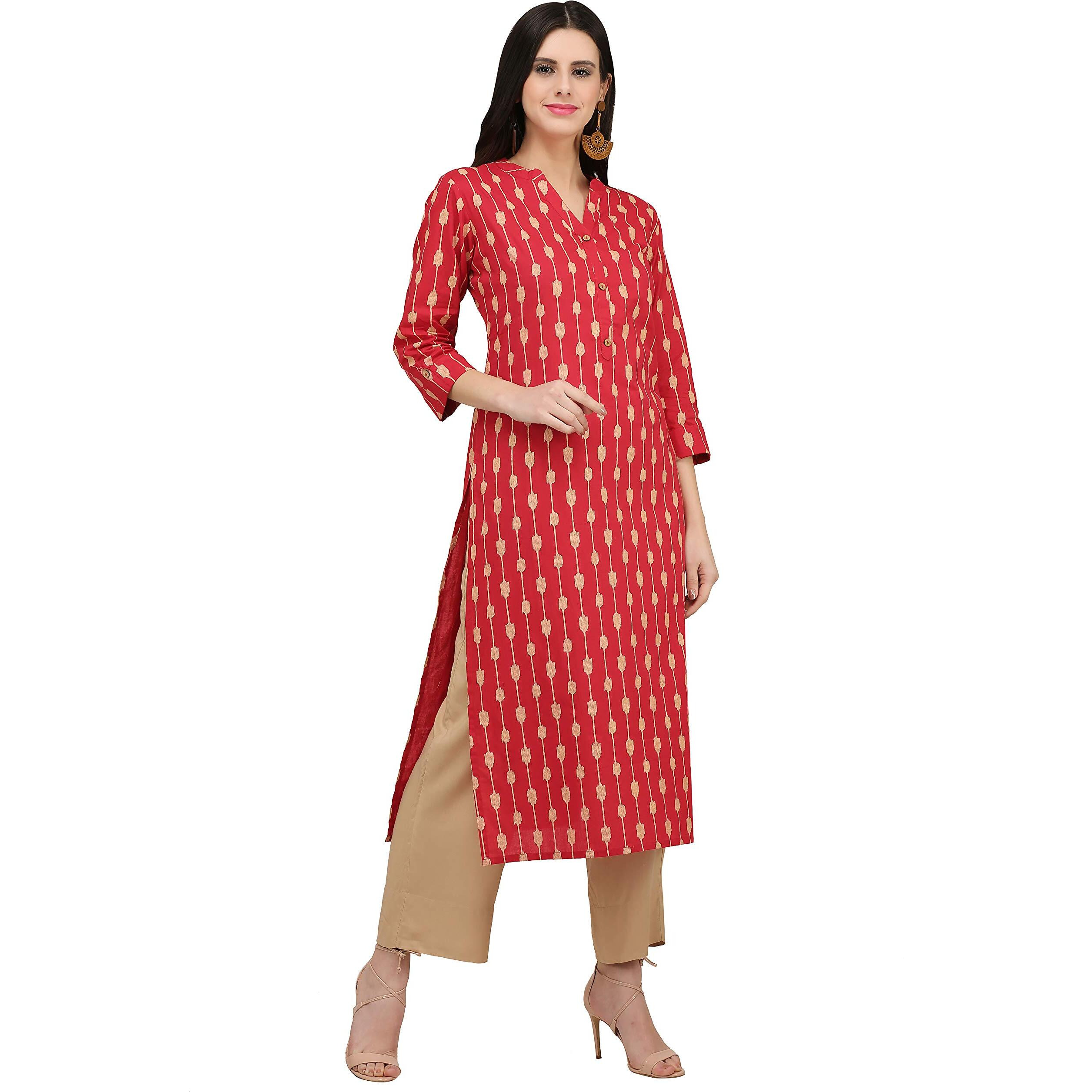 Gosriki Women's Cotton Kurta (Kur190010-Xxl_2Xl_Red)