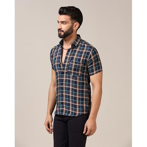 Toplot Men's Regular Fit Casual Shirt Checks Design With Spread Collar & Half Sleeves (Chex-Shirt-5177-Mustard-S)