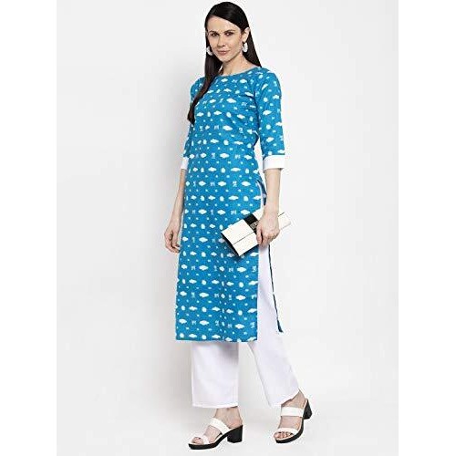 Gosriki Women's Blue Pure Cotton Straight Kurta With Plazzo (Aria Blue_Xl)