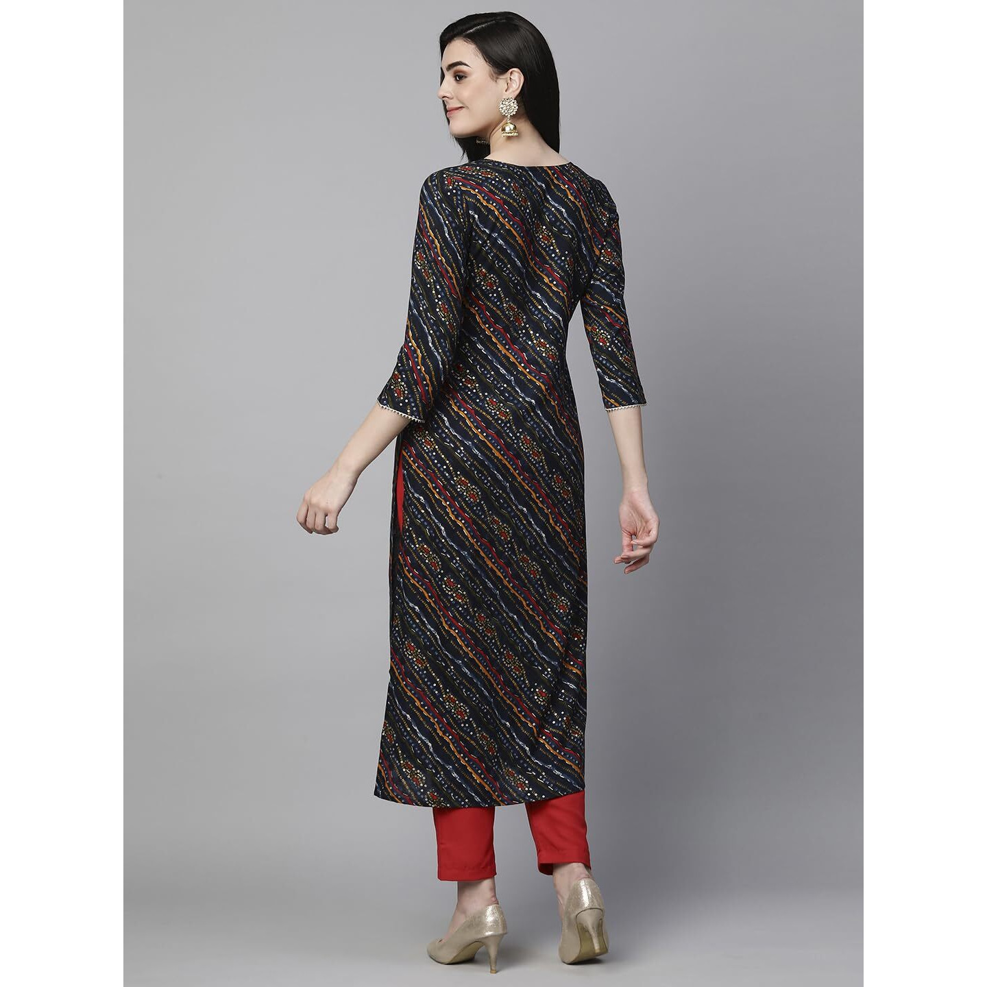Gosriki Women's Cotton Blend Straight Printed Kurta With Pant Set (Rathi Blue-Gs_S_Blue_Small)