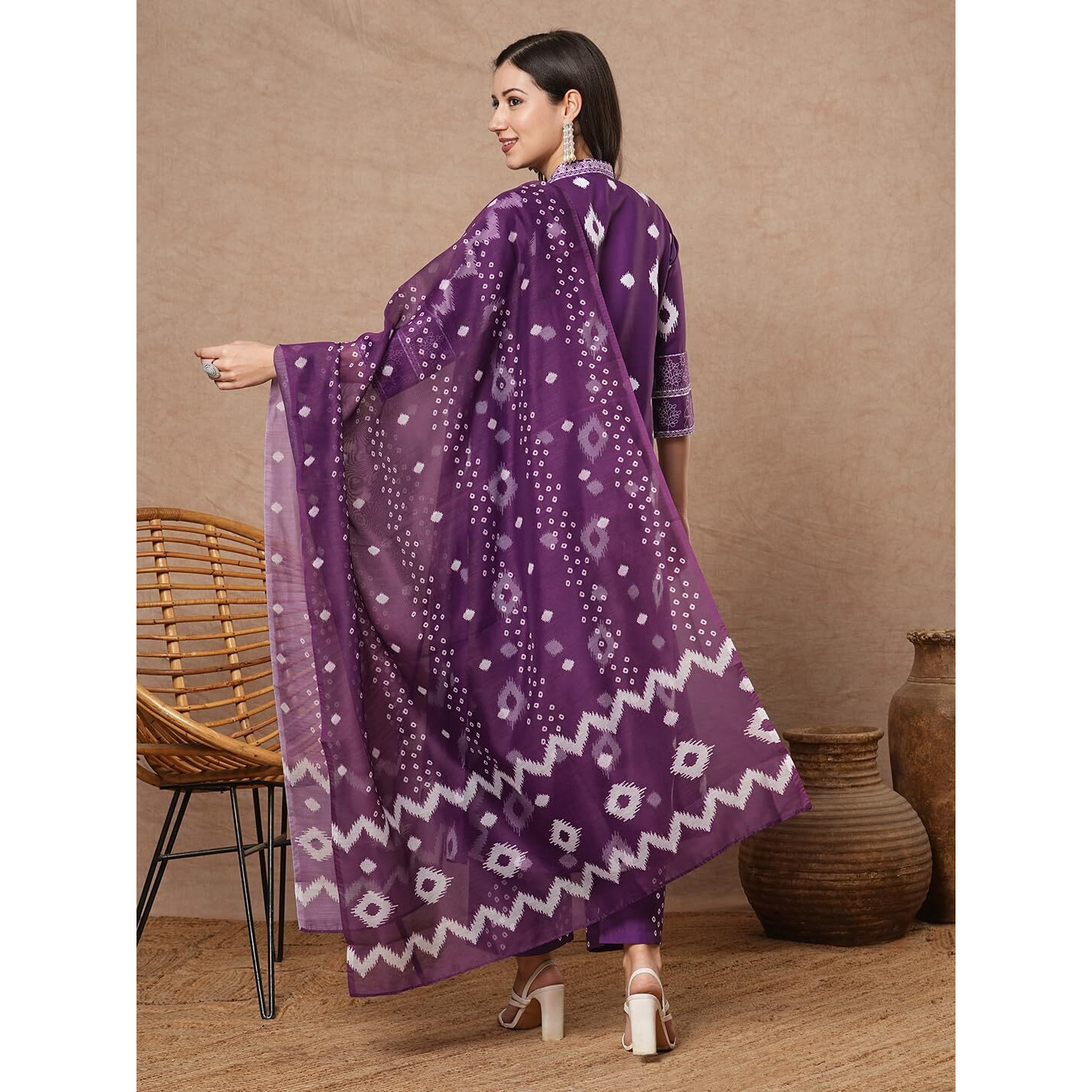 Gosriki Women's Rayon Viscose Printed Anarkali Kurta With Palazzo & Dupatta (Chakrika Purple-Vks03-Gs_S_Purple_Small)