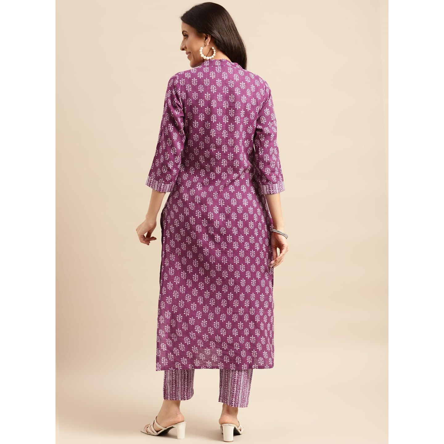 Gosriki Women's Cotton Blend Straight Printed Kurta With Pant (Raina Purple-Nwg-Gs_Xl_Purple_X-Large)