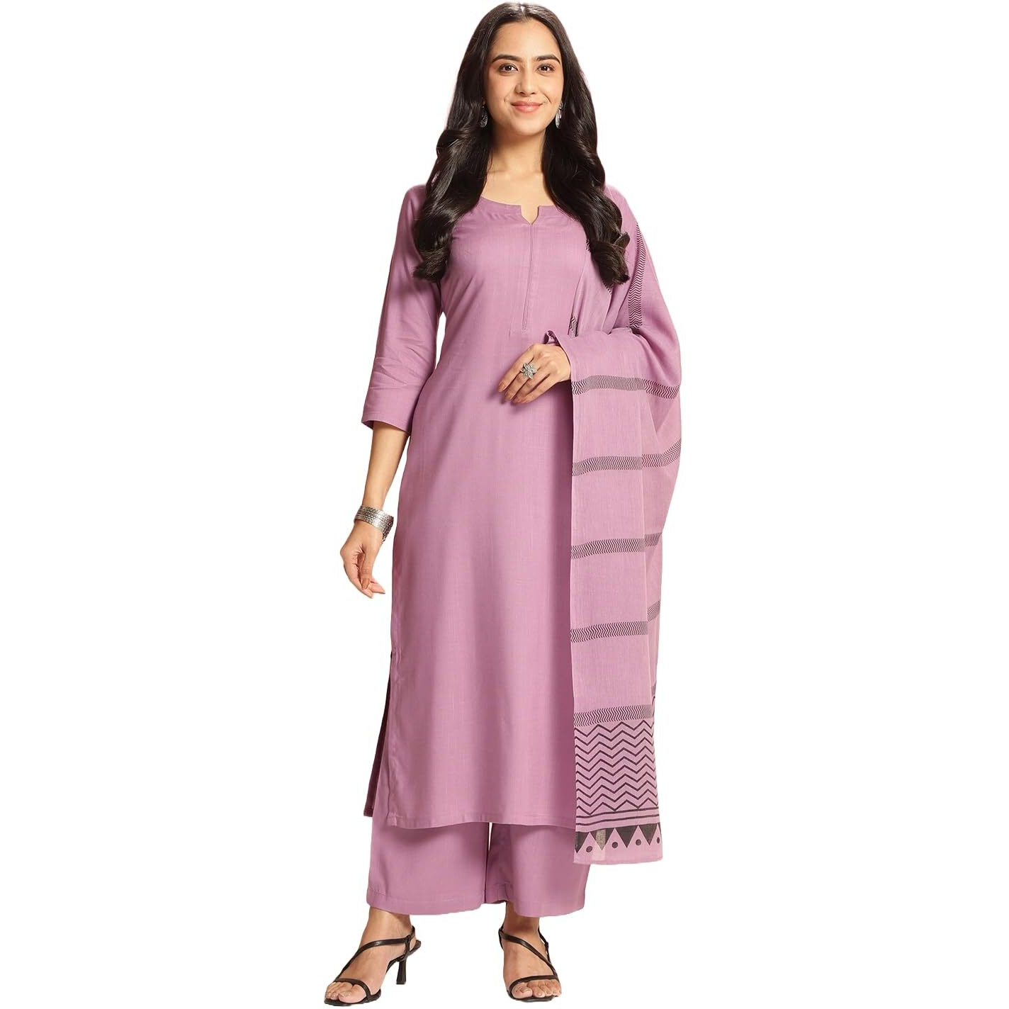 Gosriki Women's Rayon Viscose Solid Straight Kurta With Pant & Dupatta (Raja Saab Purple-Vks08-Gs_L_Purple_Large)