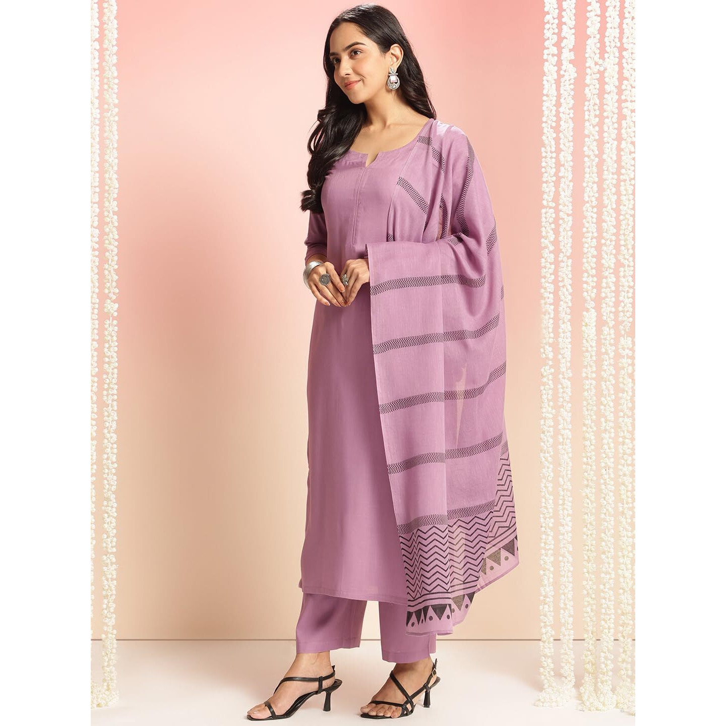 Gosriki Women's Rayon Viscose Solid Straight Kurta With Pant & Dupatta (Raja Saab Purple-Vks08-Gs_L_Purple_Large)