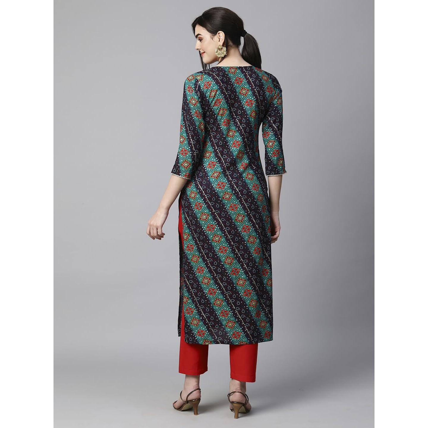 Gosriki Women's Cotton Blend Straight Printed Kurta With Pant Set (Badiya Blue-Nw-Gs_Xl_Blue_X-Large)