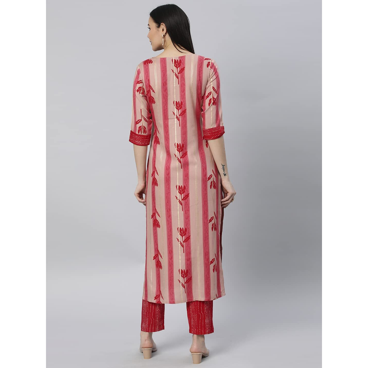 Gosriki Women's Cotton Blend Straight Printed Kurta With Pant (Dania Red-Nw6-Gs_Xxl_Red_Xx-Large)