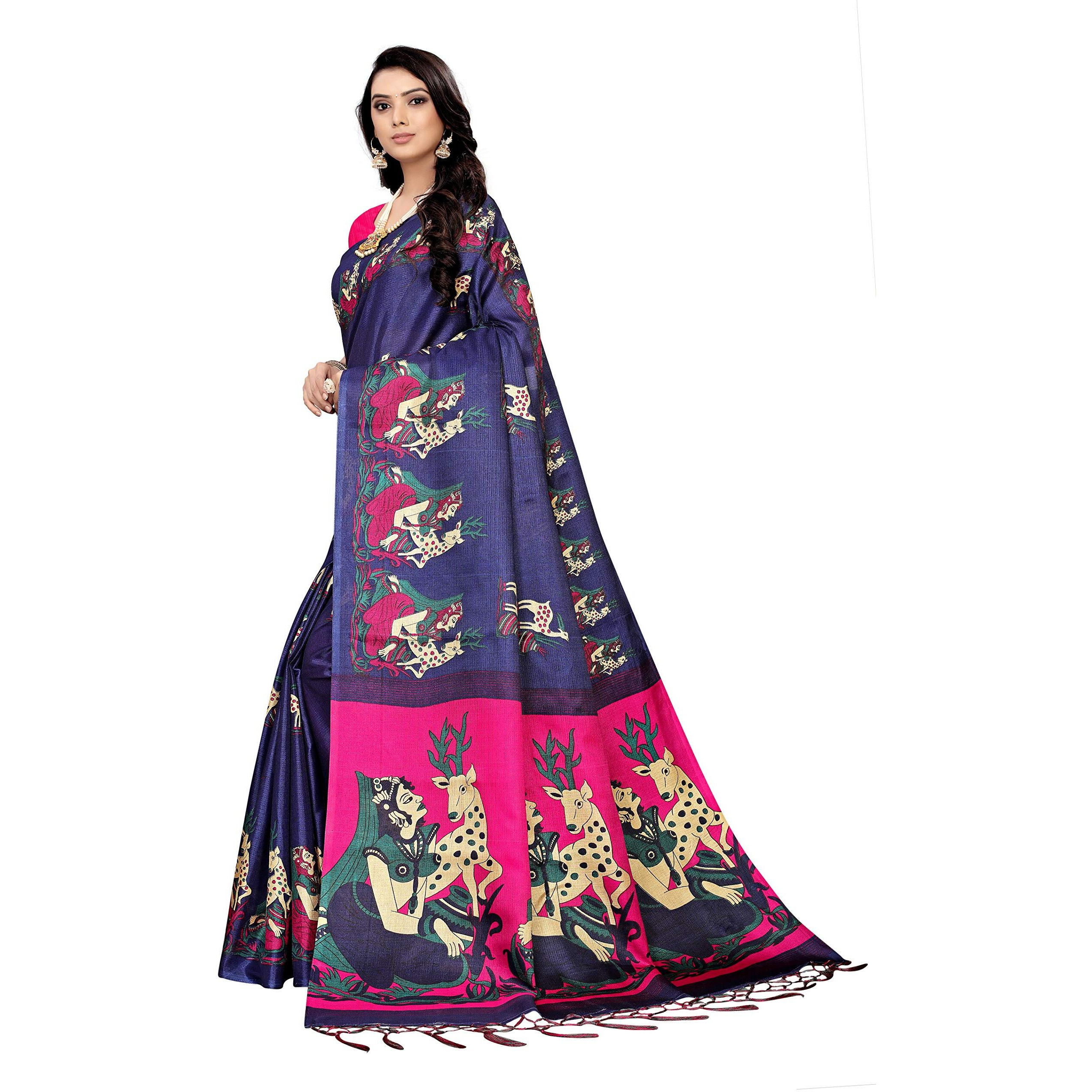 Gosriki Women's Silk Saree (Deer-Maharani-Blue