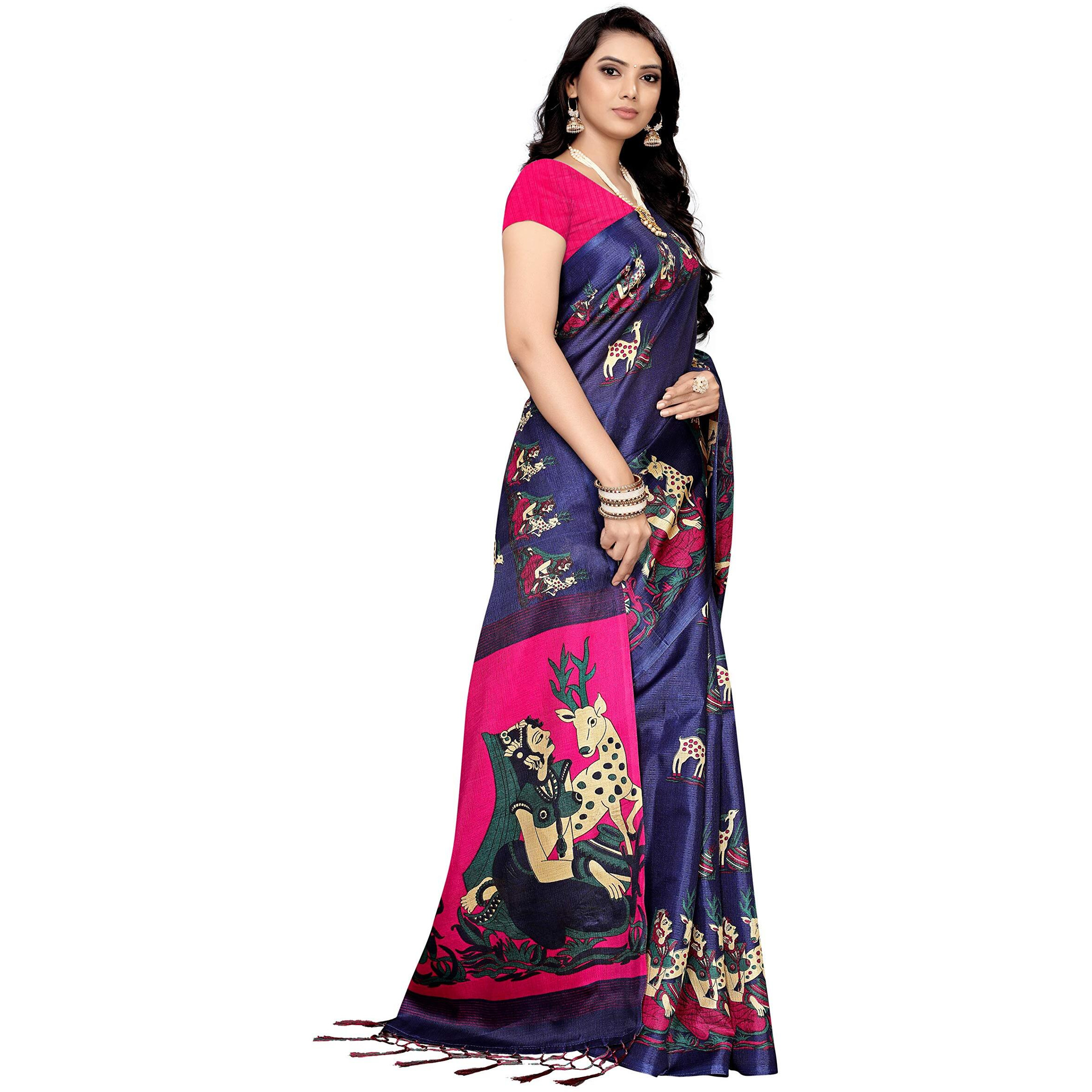 Gosriki Women's Silk Saree (Deer-Maharani-Blue