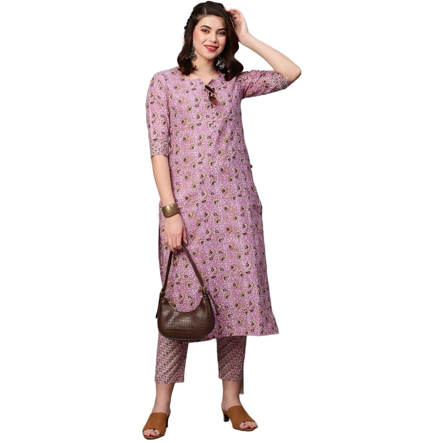 Gosriki Women's Cotton Blend Traditional Straight Printed Kurta And Palazzo Set (Janar Light Pink-31_Xl-Gs_Light Pink_X-Large)