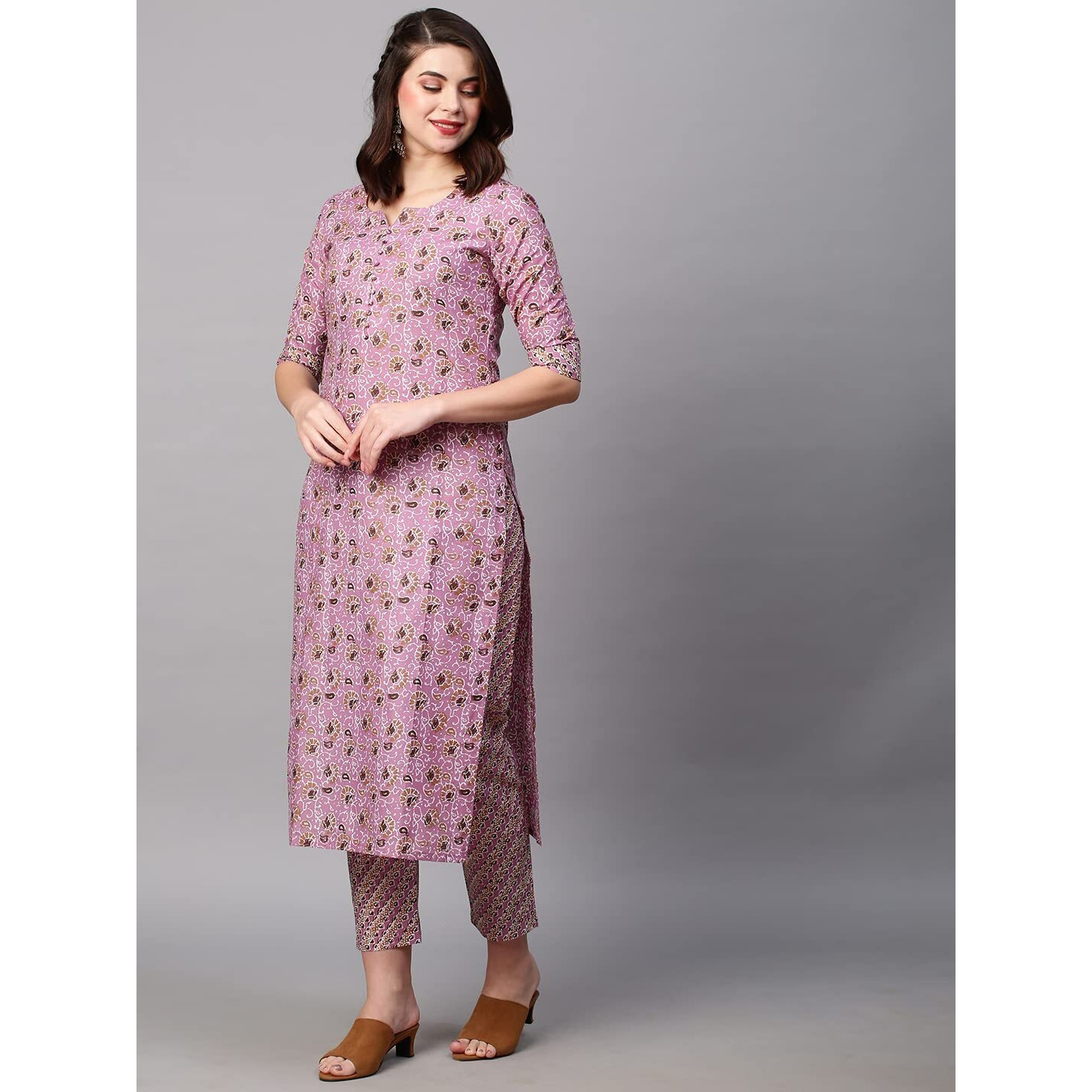 Gosriki Women's Cotton Blend Traditional Straight Printed Kurta And Palazzo Set (Janar Light Pink-31_Xl-Gs_Light Pink_X-Large)