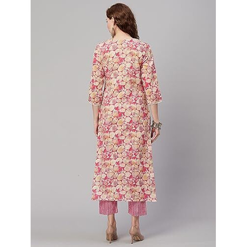Gosriki Women's Rayon Blend Printed Straight Kurta With Pant (Patt-Wine-Gs_S_Wine_Small)