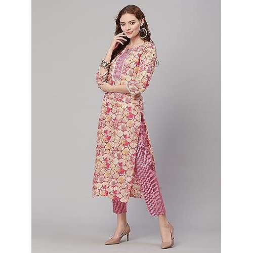 Gosriki Women's Rayon Blend Printed Straight Kurta With Pant (Patt-Wine-Gs_S_Wine_Small)