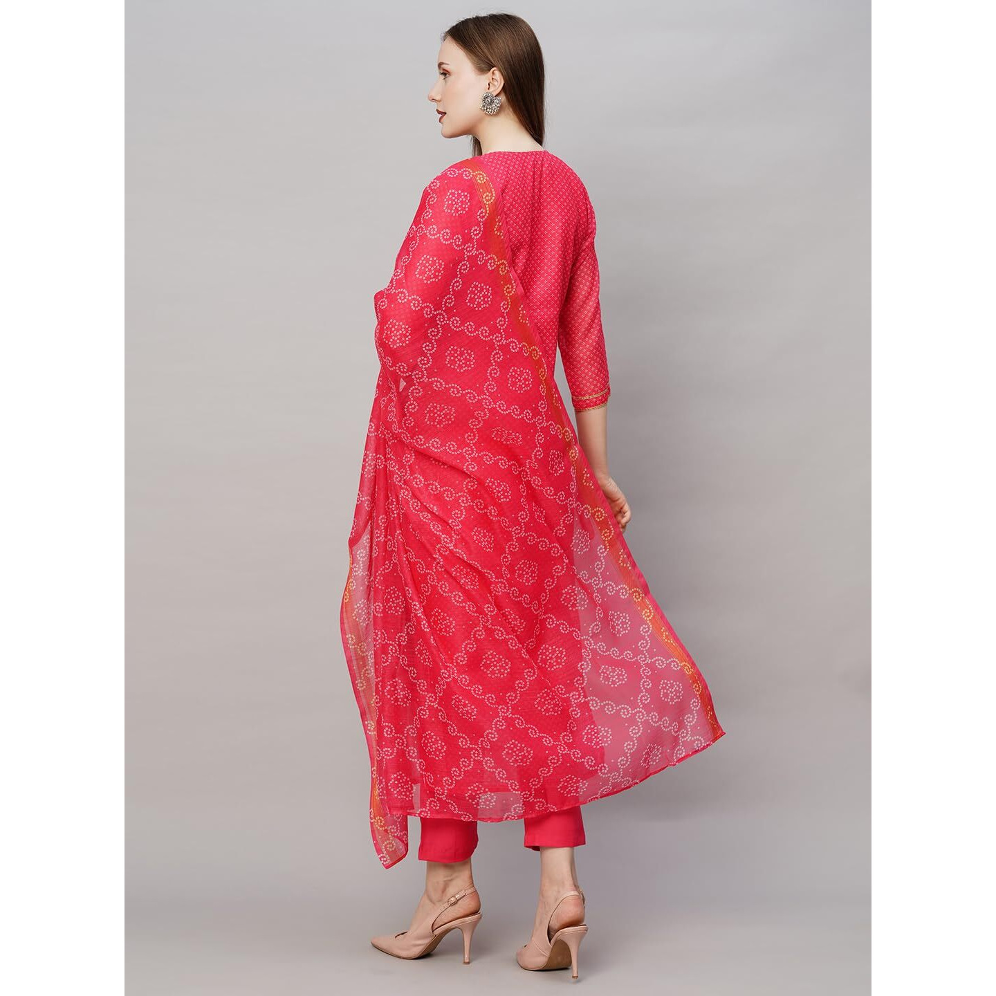 Gosriki Women's Cotton Blend Straight Printed & Embroidered Kurta With Pant & Dupatta (Radha Rani-Nw-Gs_Xl_Pink_X-Large)