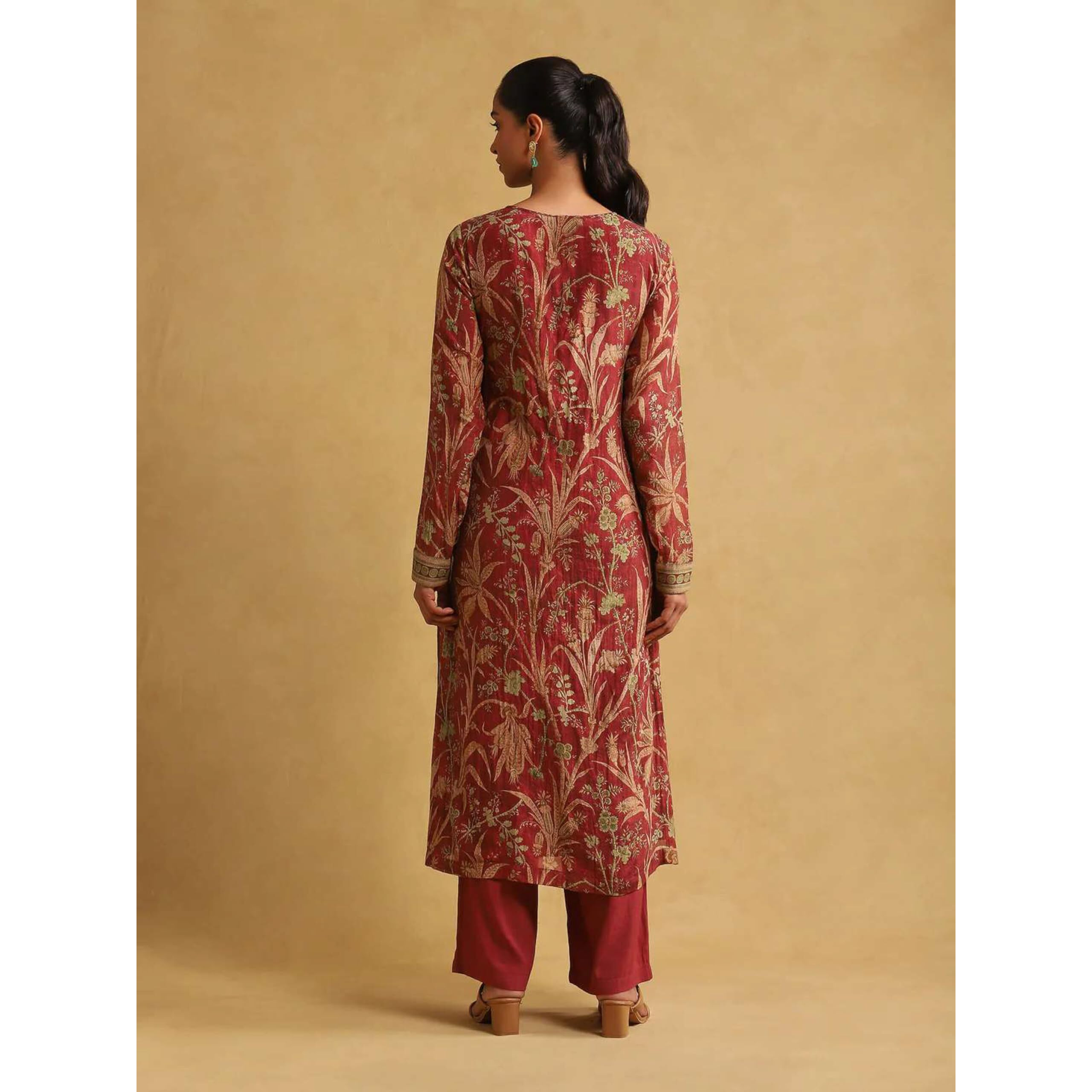 Gosriki Women's Rayon Viscose Straight Printed Kurta With Pant & Dupatta (Anidra Red-Gs_L_Red_Large)