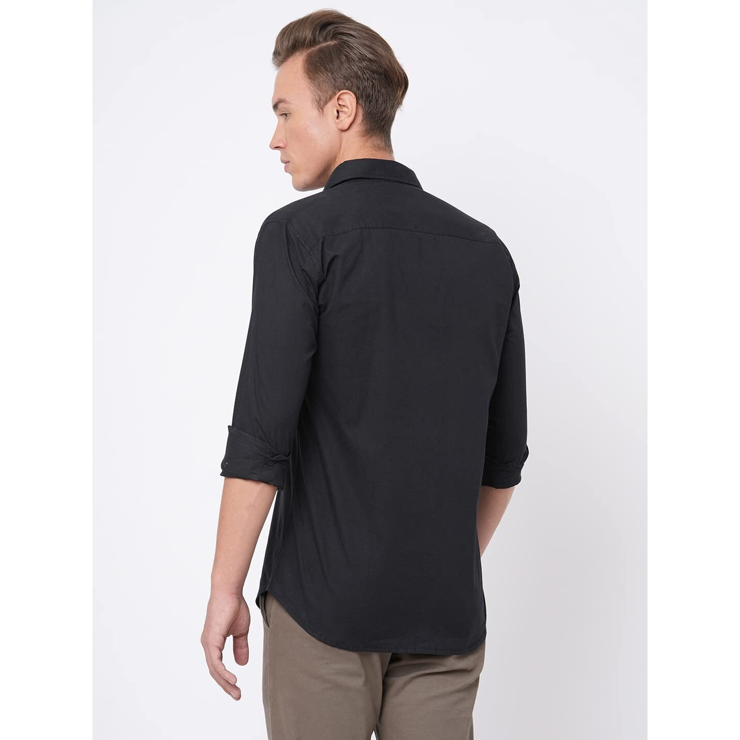 Gosriki Men's Cotton Blend Solid Slim Fit Casual Full Sleeves Shirt (Rikk-Black-Nw-Gs_Xl_Black_X-Large)