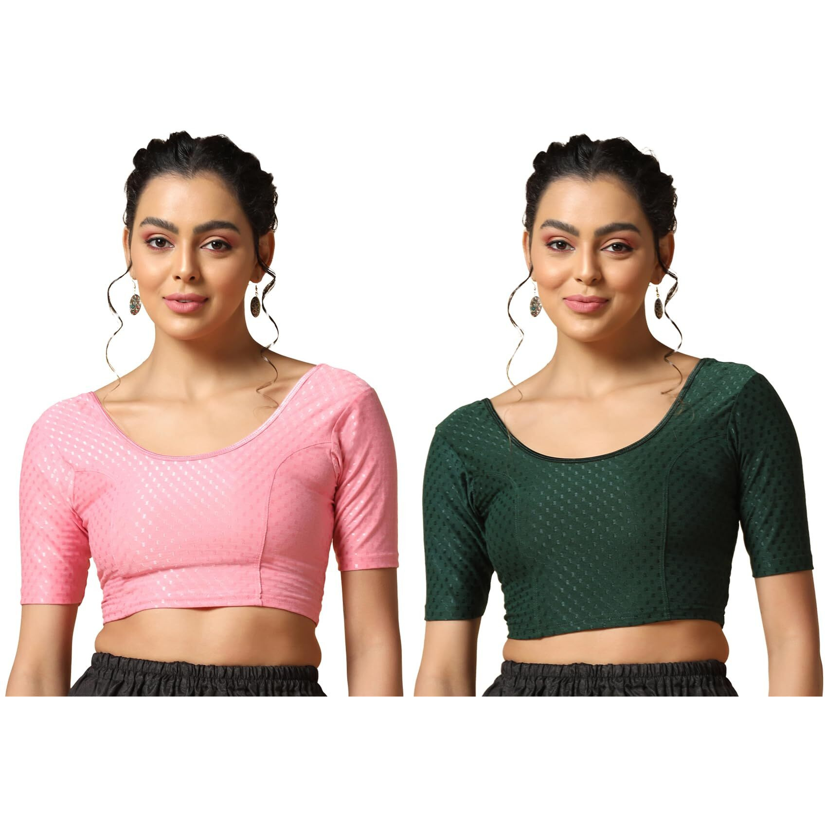 Toplot Cotton Blend Lycra Stretchable Readymade Blouses Pack Of 2 (Combo-5058-Bbp-Gre-36)