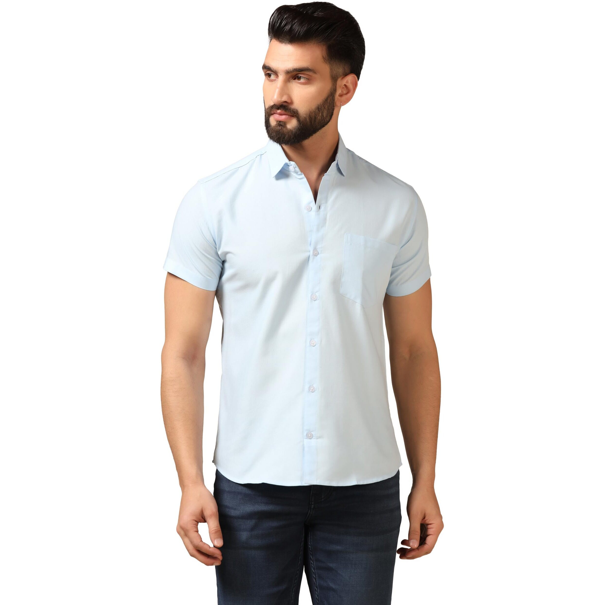 Toplot Men's Regular Fit Solid Casual Shirt With Pocket Design With Spread Collar & Half Sleeves (Half-Pocket-5179-Sky-Xl) Blue