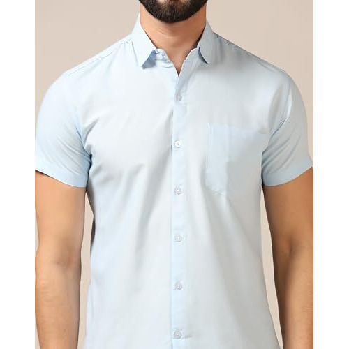 Toplot Men's Regular Fit Solid Casual Shirt With Pocket Design With Spread Collar & Half Sleeves (Half-Pocket-5179-Sky-Xl) Blue