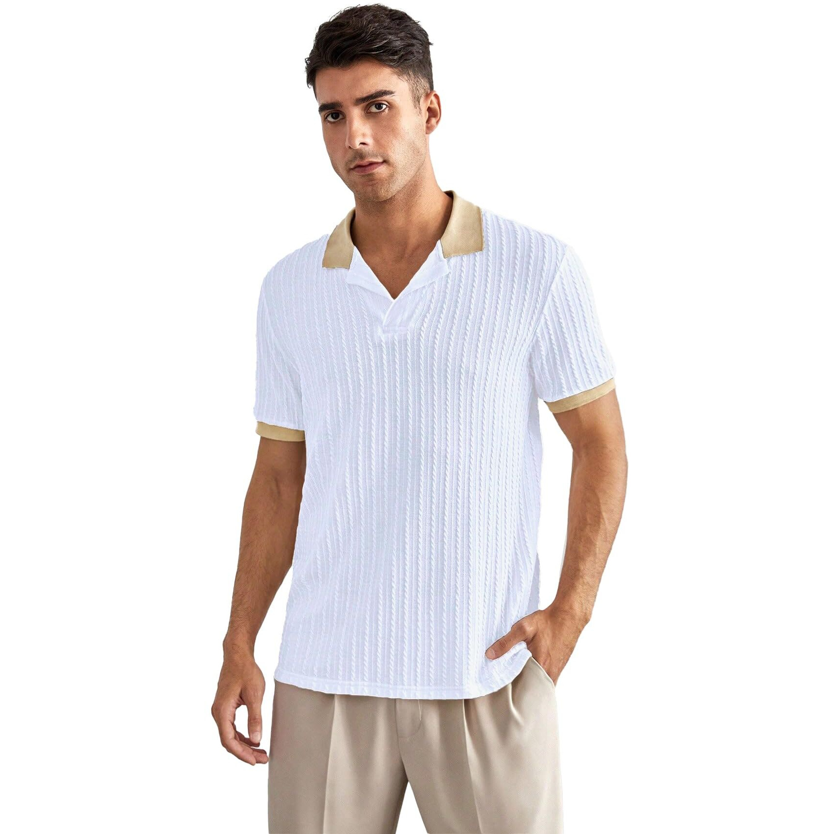 Toplot Polo T Shirt For Men || Men Casual T-Shirt || Polo For Man || Jacquard || Contrast Collar And Cuff (Jqrd-Solid-Polo-5245-White-S)