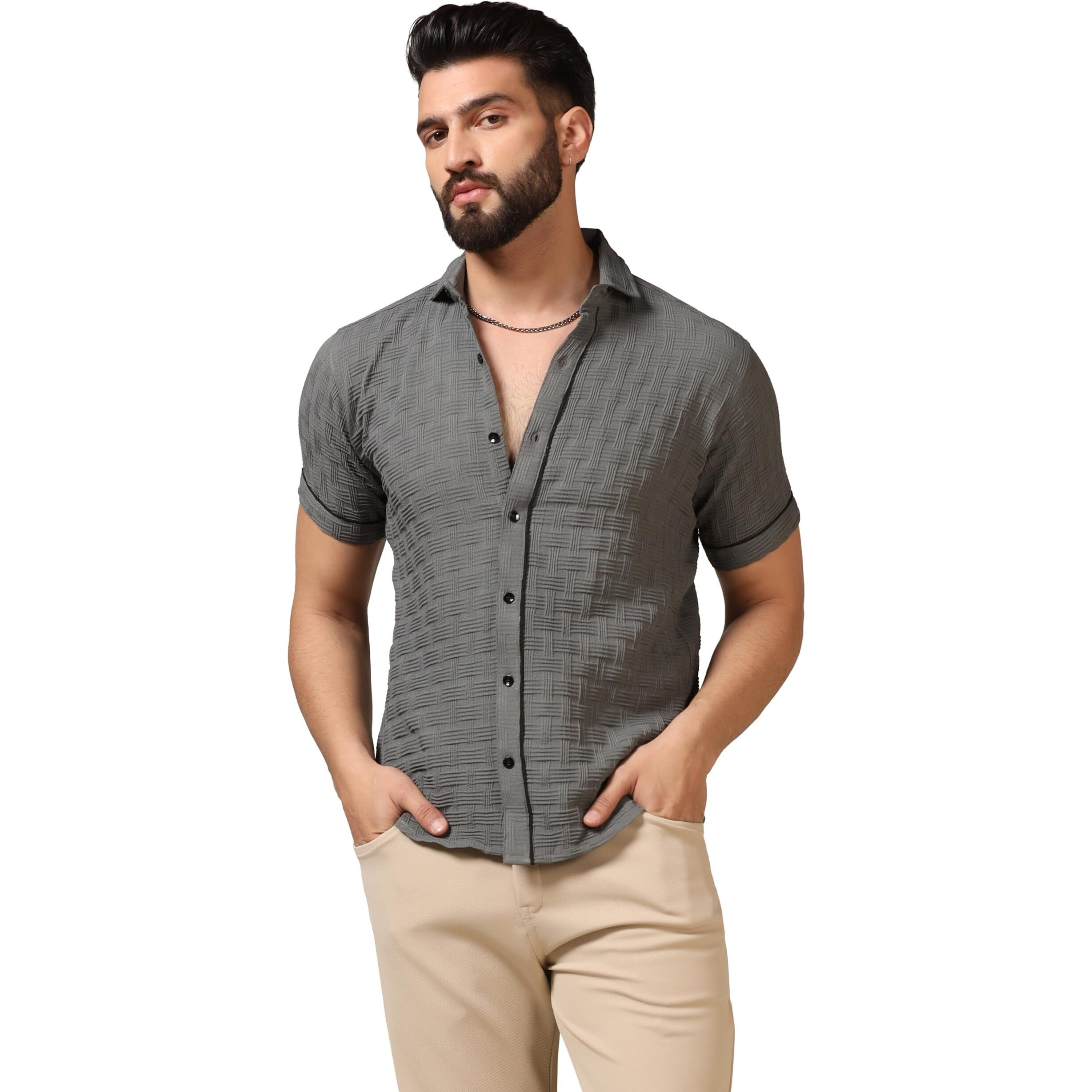 Toplot Men's Regular Fit Casual Shirt (Chatai-Shirt-5174-Grey-S)