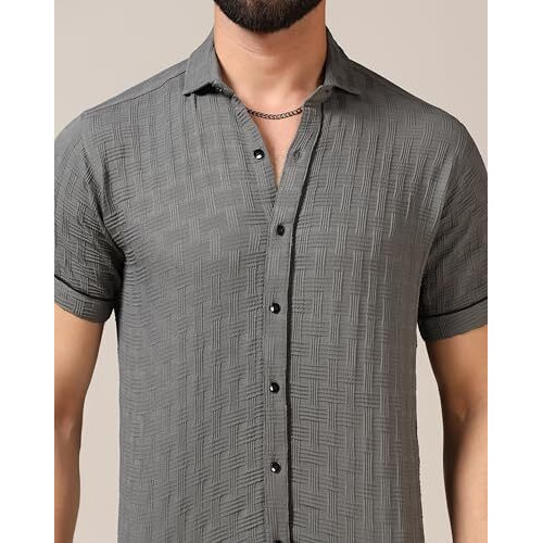 Toplot Men's Regular Fit Casual Shirt (Chatai-Shirt-5174-Grey-S)