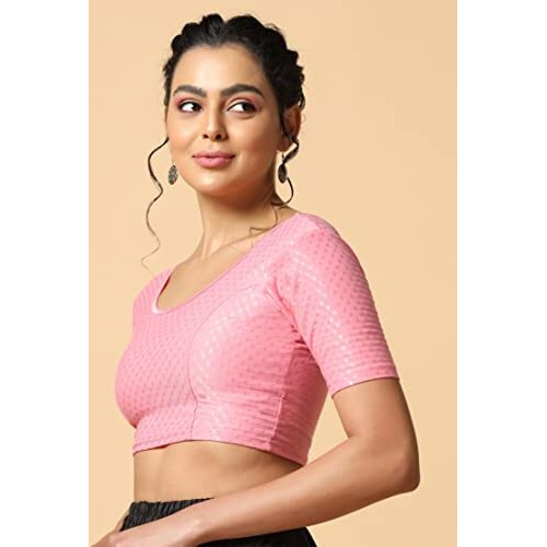 Toplot Cotton Blend Lycra Stretchable Round Neck Blouses For Women Readymade (Blouse-5058-Baby Pink-32)