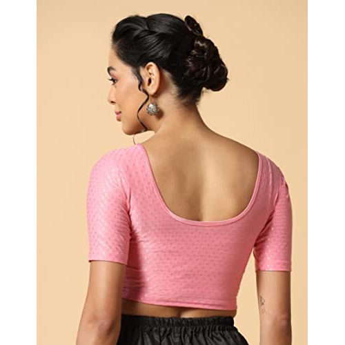 Toplot Cotton Blend Lycra Stretchable Round Neck Blouses For Women Readymade (Blouse-5058-Baby Pink-32)