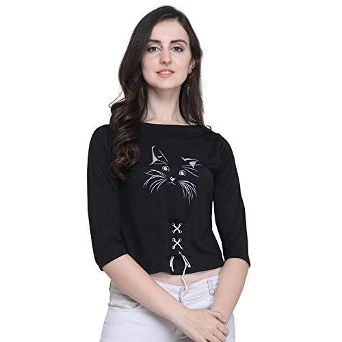 Toplot Crop Top For Women Black (T-Cat-Less-Top-Black-L)